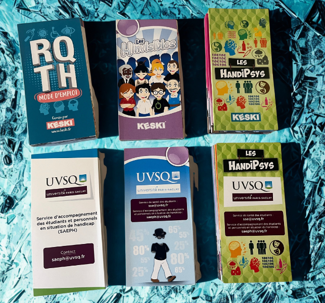 Dépliants RQTH Mode d'Emploi, Les Hinvisibles et Les HandiPsys avec 4ème de couverture aux couleurs de l'UVSQ