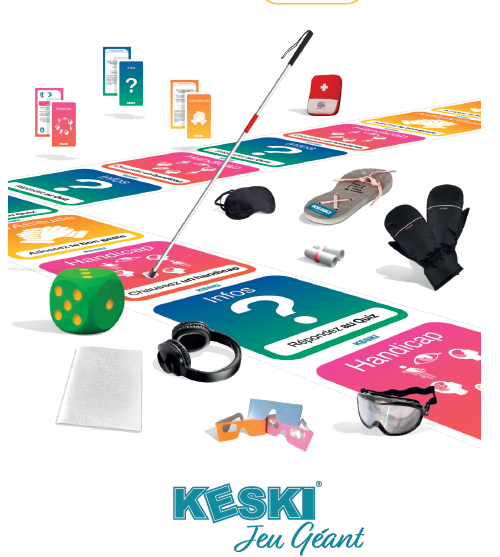 visuel du plateau de jeu géant KESKI Handicap et du matériel servant aux expérimentations