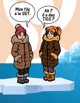 image illustrant le SGT avec deux personnages dont un qui dit que son fils a le SGT et l'autre qui lui demande s'il a des tics